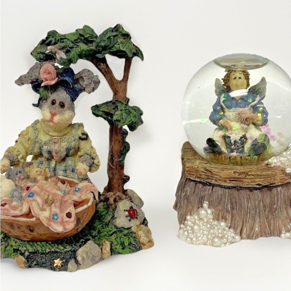Boyds Bears Wee Folkstone‎ Momma McHopple Naptime Cleaning Faerie Snow Globe Set